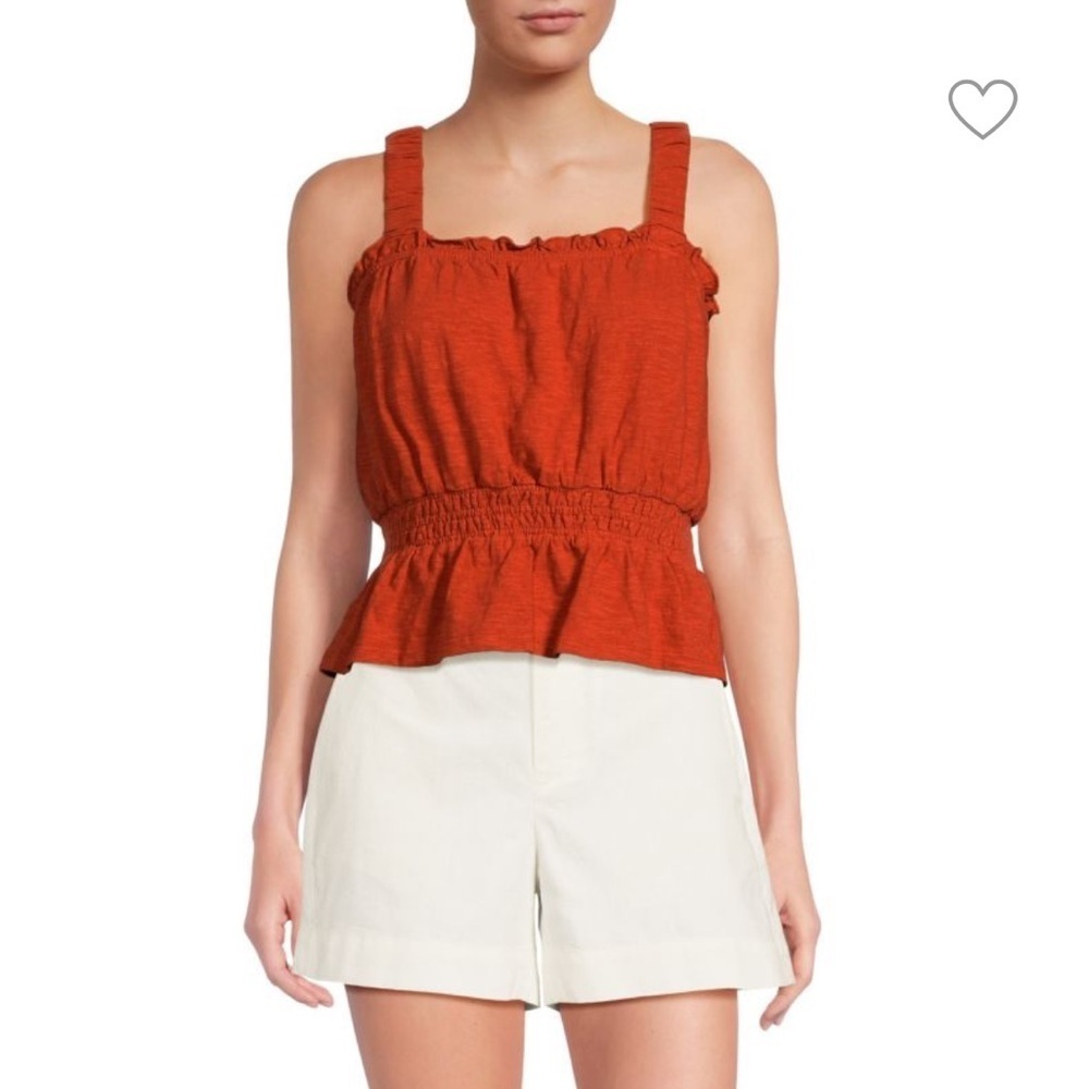MARINE LAYER Dylan Smocked Sleeveless Top BAKED CLAY Orange Red Sz XS NEW